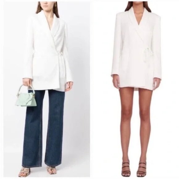 STAUD Jackets & Blazers - STAUD Everly Blazer Wrap Dress Mini White Ribbed size M NWT